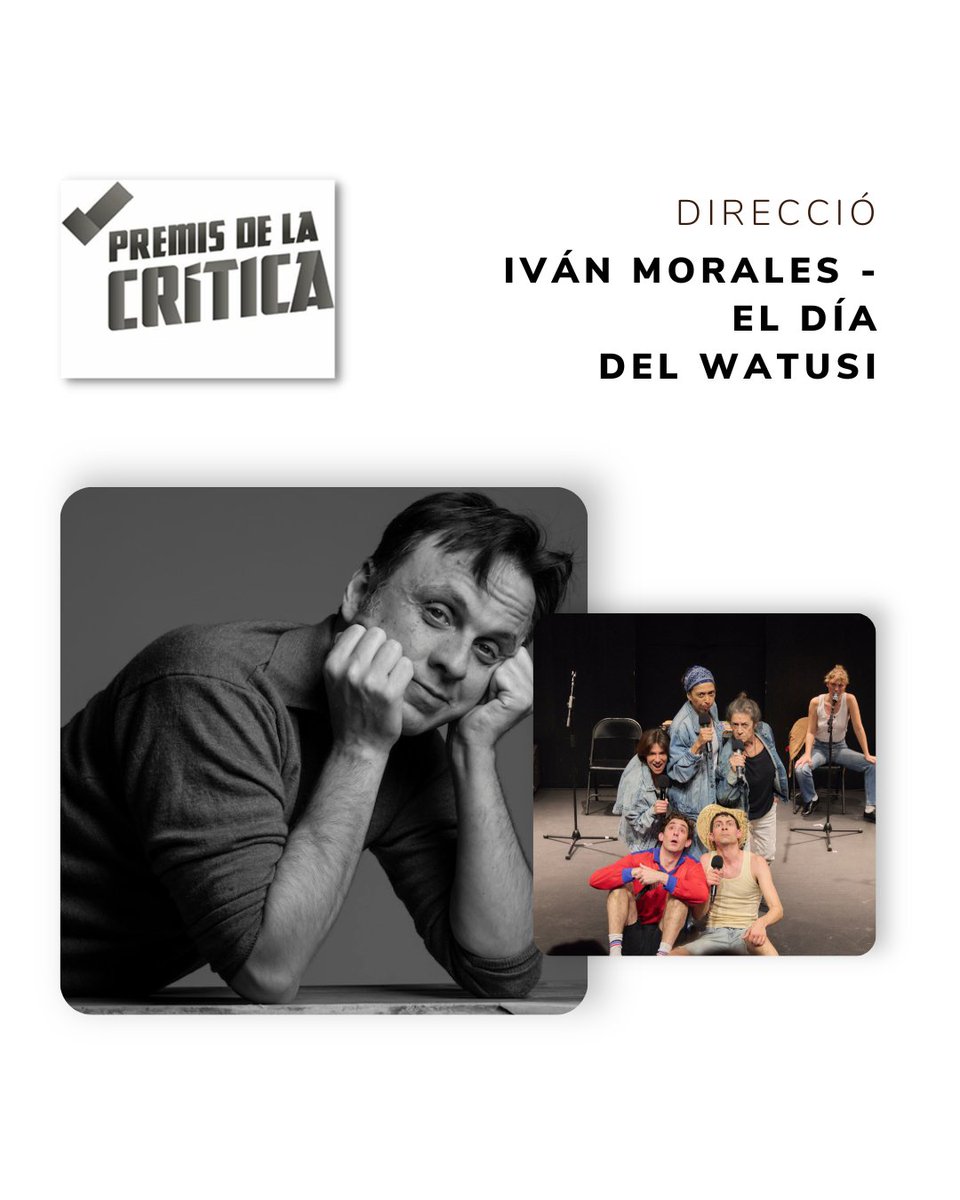 #premisdelacritica
🏆Millor direcció de teatre 
IVÁN MORALES 

per 'El día del Watusi'
de Los Montoya, <a href="/teatrelliure/">Teatre Lliure</a> i Grec Festival Barcelona 2023

👏🏼👏🏼👏🏼