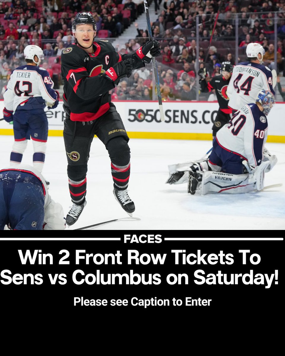 🚨 RT @ Follow <a href="/facesottawa/">Faces Magazine</a> for your chance to win 2 FRONT ROW TICKETS to see #GoSensGo vs Blue Jackets on Saturday! 🏒✨ #ottawa