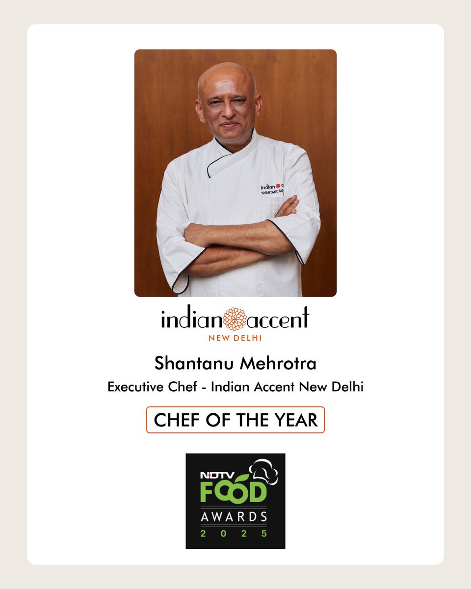 a huge congratulations to chef shantanu mehrotra, our very own chef of the year at the ndtv food awards 2025!
this award is a celebration of his craft, creativity, and the magic he brings to every dish <a href="/NDTVFood/">NDTV Food</a> <a href="/shantanumehrotr/">Shantanu Mehrotra</a>
#ChefOfTheYear #NDTVFoodAwards2025 #IndianAccent