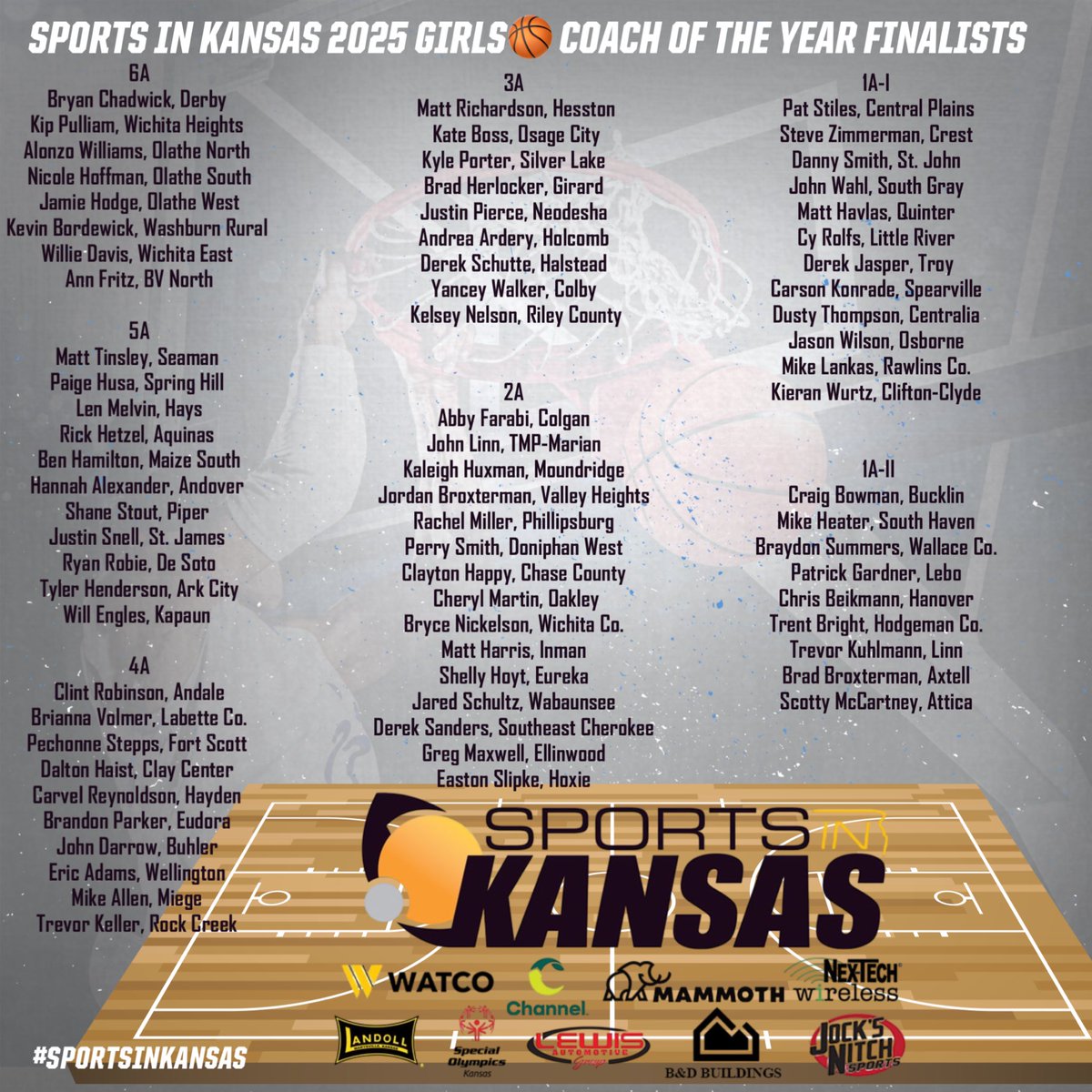 2025 Sports in Kansas Girls 🏀 Coach of the Year Finalists. #sportsinkansas