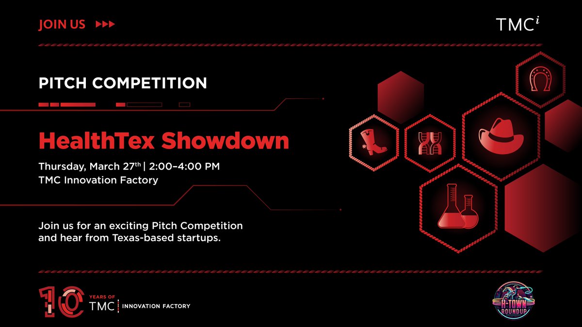 TMCInnovation's tweet image. Just 2 days left until the HealthTex Showdown on March 27th! Join us for the pitch competition, networking, and valuable insights into HealthTech. Don’t miss it!
#HealthTexShowdown #PitchCompetition #TMCInnovation #Networking