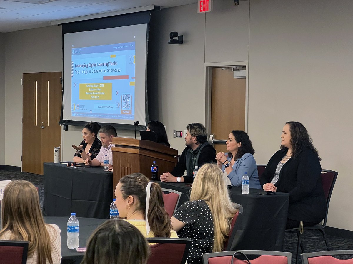 cehdtamu's tweet image. Dr. Nathan Hawk and his Technology in Classrooms students hosted a showcase for local educators to explore digital tools for K-12 learning. Teachers from College Station, Caldwell, and Pasadena ISDs joined the panel to share their insights.
#TAMU #CEHD #TechInClass #TXEd
