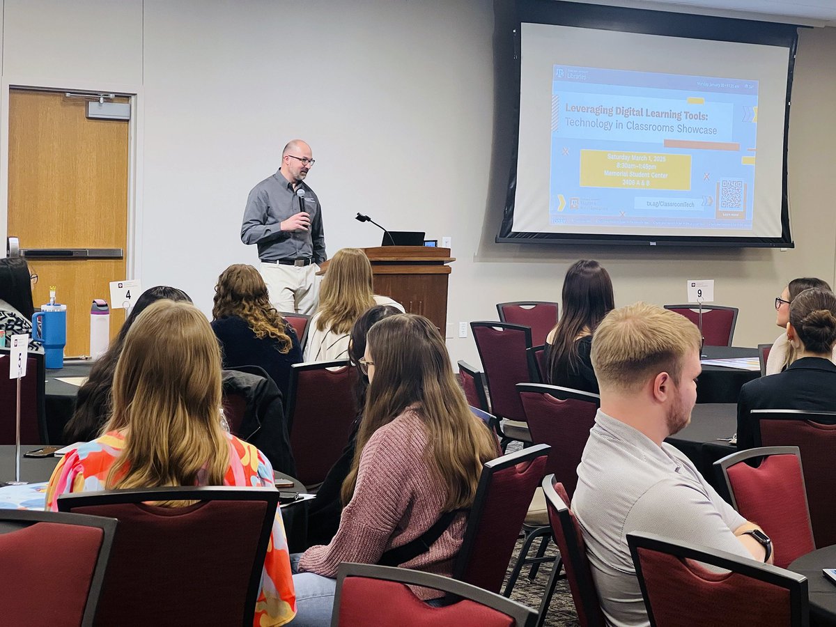 cehdtamu's tweet image. Dr. Nathan Hawk and his Technology in Classrooms students hosted a showcase for local educators to explore digital tools for K-12 learning. Teachers from College Station, Caldwell, and Pasadena ISDs joined the panel to share their insights.
#TAMU #CEHD #TechInClass #TXEd