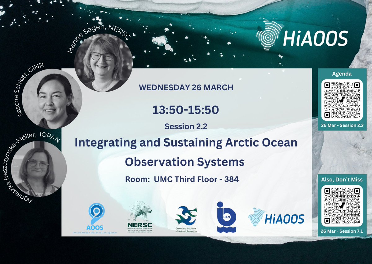 HiAOOS_project's tweet image. If you&apos;re at #ASSW25, look out for #HiAOOS. You can find us at #PolarConnect booth, @EUPolarCluster  booth or in these sessions. Find out more: bit.ly/4kZ2sog @nordunet @IASC_Arctic #Arctic #Ocean #Innovation #Science #Moorings #underice