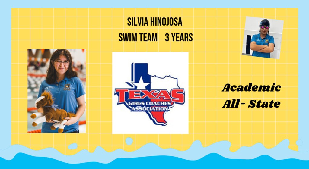 🩵🏊‍♀️💥 Making Waves In and Out of the Pool! 💥🏊‍♀️💛
Join us in congratulating Silvia Hinojosa for being named Academic All-State!
Great job Mustang!
 #1PRIDE #StrongerTogether