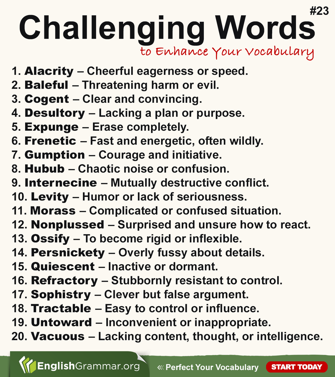 GrammarUpdates's tweet image. Challenging Words #23 #English #vocabulary