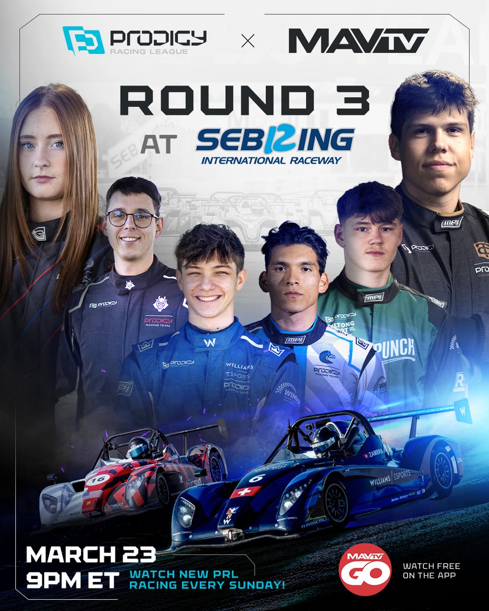 Round 3 of the Prodigy 3 Championship at Sebring International Raceway is now available for FREE on @MAVTV GO! 🏎️

📲 Download the app on your Apple iOS or Google Android device and search for "Prodigy" to watch the first three races of the season, featuring your favourite 🦓!