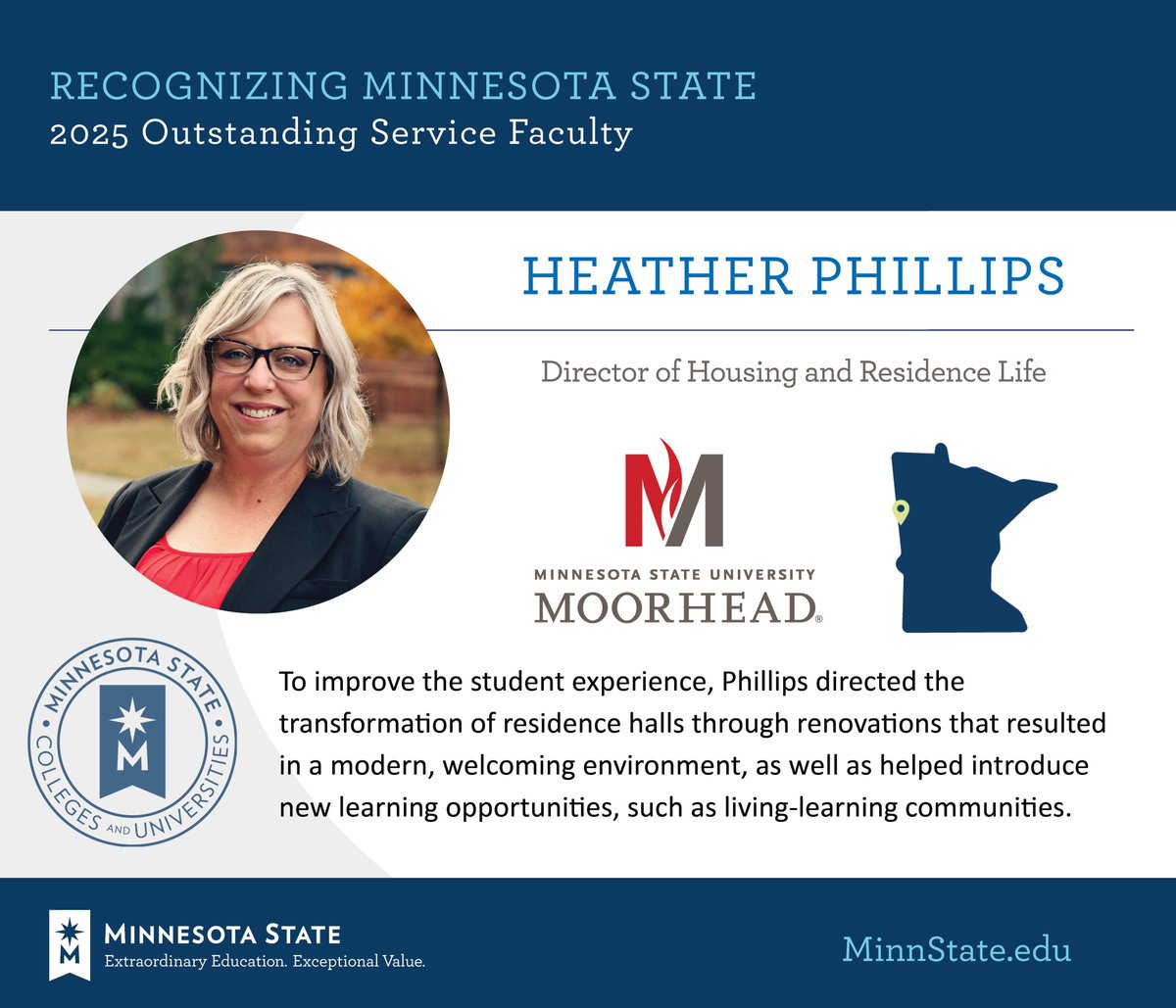 Heather Phillips from <a href="/MSUMoorhead/">Minnesota State Moorhead</a>  was named as an Outstanding Service Faculty at the 2025 Board of Trustees Awards. Congratulations! 

See more at MinnState.edu/BOTawards. #MinnStateBOTawards