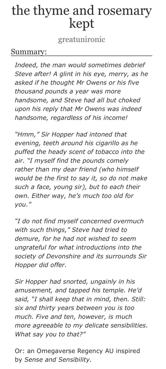 GreatUnironic's tweet image. part one of “the thyme and rosemary kept,” aka an omegaverse regency au, is up now; 🔗 below