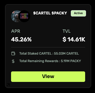 1⃣Uno:

5,19m $PACKY up for grabs
55m $CARTEL already staked 
$14,6k TVL
45,26% APR

Sounds juicy? Hop in:
daao.ai/dapp/farms/mod…