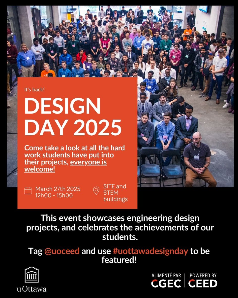 OSPE (@o_s_p_e) on Twitter photo Join <a href="/uOttawa/">Université d'Ottawa | University of Ottawa</a> for Design Day, where engineering students bring real-world solutions to life! This free, public event showcases innovative design projects—from prototypes to apps—developed in collaboration with external partners.
bit.ly/4iW8eFo
#EngineeringInnovation Join <a href="/uOttawa/">Université d'Ottawa | University of Ottawa</a> for Design Day, where engineering students bring real-world solutions to life! This free, public event showcases innovative design projects—from prototypes to apps—developed in collaboration with external partners.
bit.ly/4iW8eFo
#EngineeringInnovation