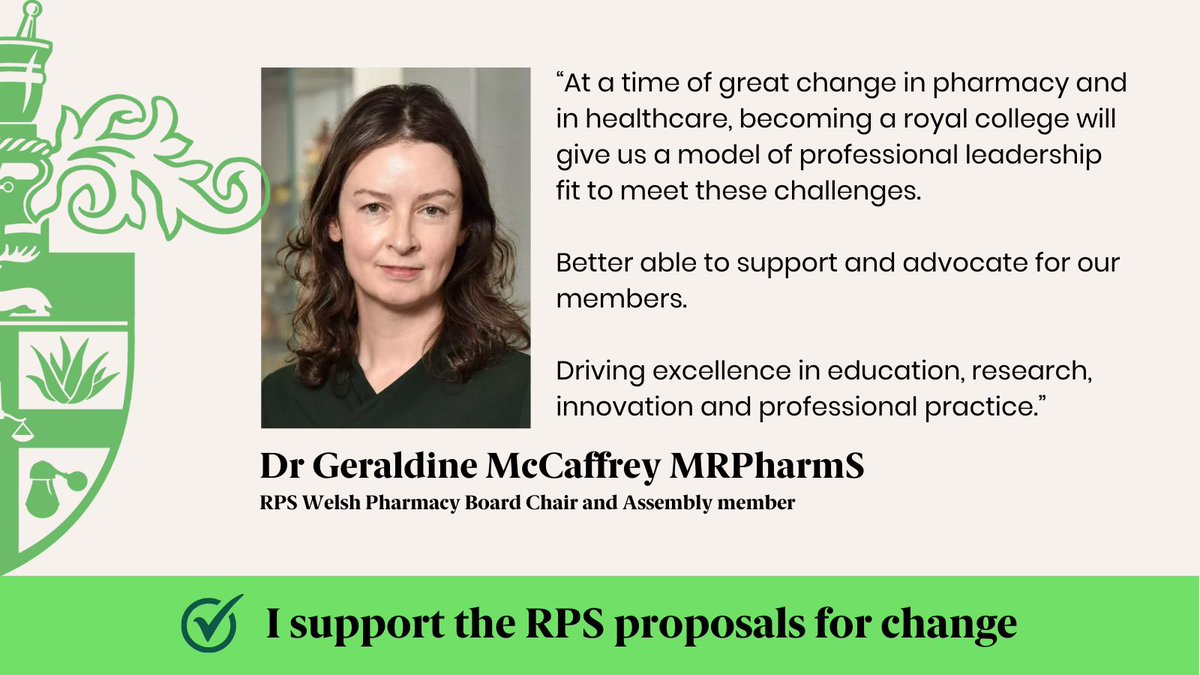 Dr Geraldine McCaffrey (@gmmccaffrey) on Twitter photo Last day to take part in the <a href="/rpharms/">Royal Pharmaceutical Society</a> <a href="/RPS_Wales/">Royal Pharmaceutical Society Wales 🏴</a> Special Resolution Vote.
I’ve voted YES ✅ to enable the RPS to evolve and adapt into an organisation that it can and will lead us effectively in the future. Our legacy for the next generation of pharmacists. Last day to take part in the <a href="/rpharms/">Royal Pharmaceutical Society</a> <a href="/RPS_Wales/">Royal Pharmaceutical Society Wales 🏴</a> Special Resolution Vote.
I’ve voted YES ✅ to enable the RPS to evolve and adapt into an organisation that it can and will lead us effectively in the future. Our legacy for the next generation of pharmacists.