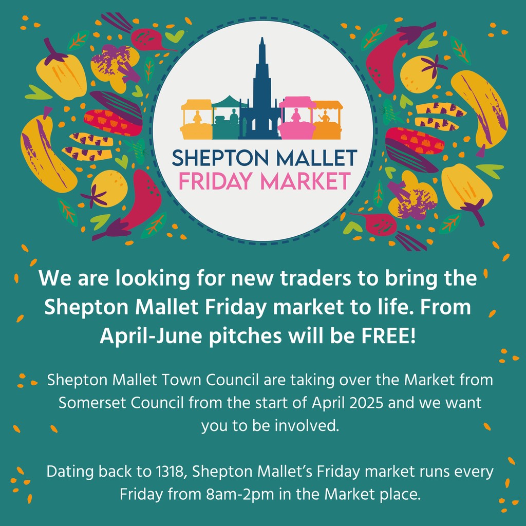 We are so excited to announce that from the start of April Shepton Mallet Town Council will be taking over the operation of the Friday Market. 🙌

Find out more and trader applications can be found here 👇 sheptonmallet-tc.gov.uk/fridaymarket/