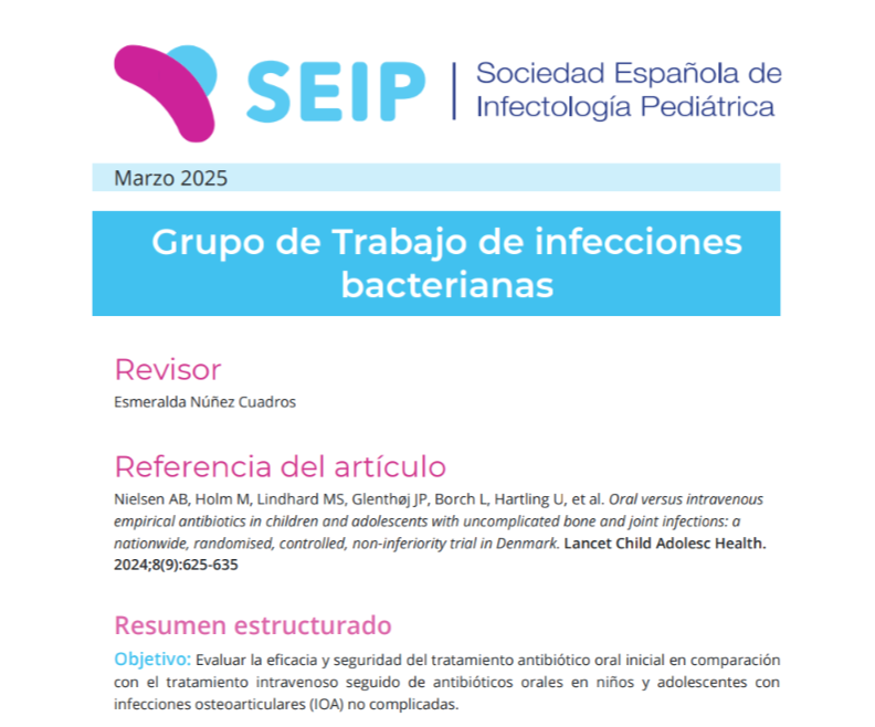 🆕 #LecturaSEIP Oral versus intravenous empirical antibiotics in children and adolescents with uncomplicated bone and joint infections: A nationwide, randomised, controlled, non-inferiority trial in Denmark  sge.st/TzJeNm6