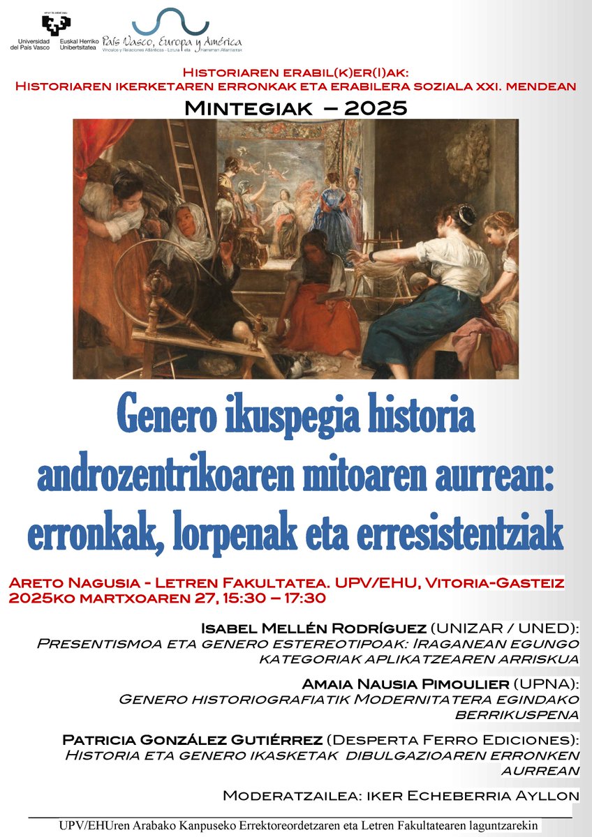 Jon Andoni Fernández de Larrea (@jonan_larrea) on Twitter photo Atera zure agendak: datorren ostegun honetan <a href="/IsaMellen/">Isabel Mellén</a>, <a href="/PGonz8/">PGonz</a> eta <a href="/AmaiaNp/">Amaia Nausia Pimoulier</a> hartuko ditugu gure Fakultateko Areto Nagusian. Atera zure agendak: datorren ostegun honetan <a href="/IsaMellen/">Isabel Mellén</a>, <a href="/PGonz8/">PGonz</a> eta <a href="/AmaiaNp/">Amaia Nausia Pimoulier</a> hartuko ditugu gure Fakultateko Areto Nagusian.