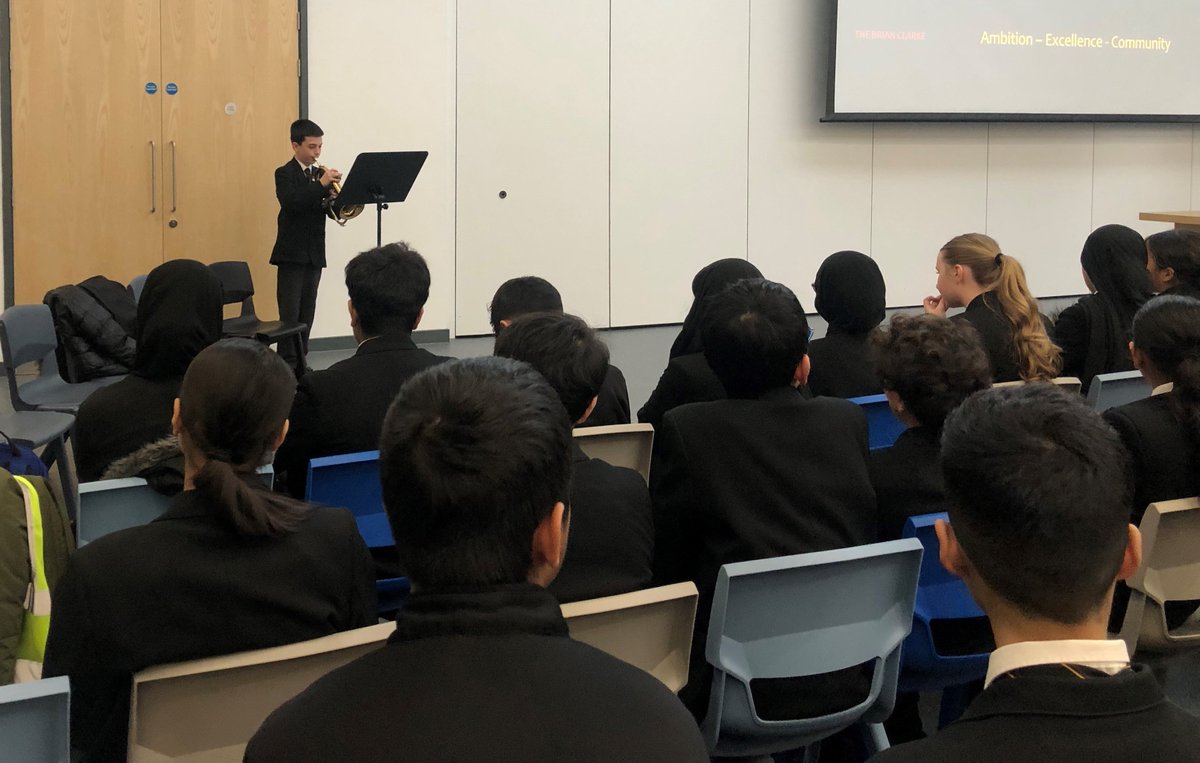 Y8 musician, Josh, found out this morning that he has achieved a distinction in his Grade 5 Flugel Horn exam. This is a fantastic achievement! Today he performed for the whole school. #ambition #excellence