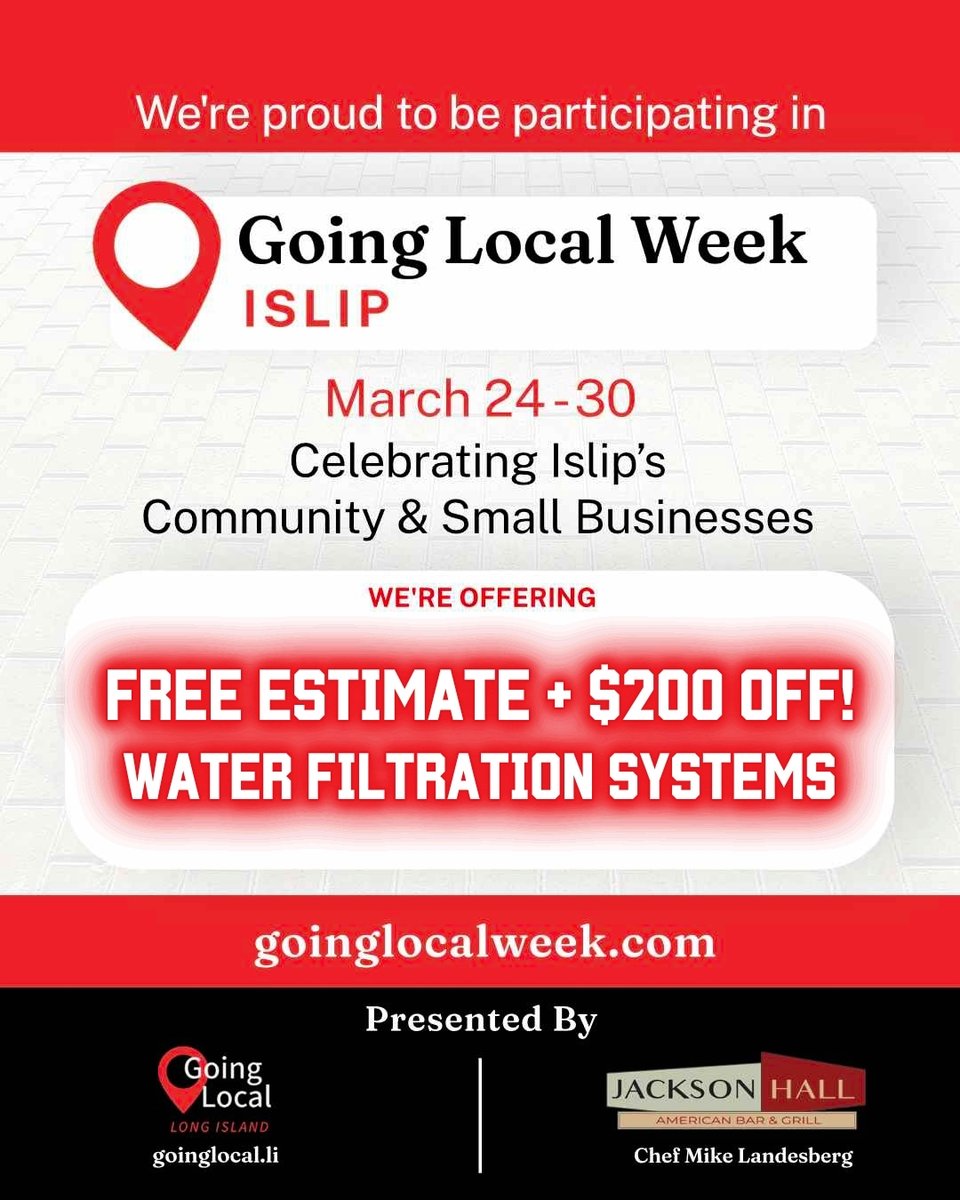 VarsityHomeSvc's tweet photo. Mention Going Local Week for FREE ESTIMATE plus $200 OFF water filtration systems. THIS WEEK ONLY!!! 

#goinglocalweek #goinglocal #islip #longisland #smallbusiness #supportsmallbusiness #local #supportlocal #special https://t.co/Ih7azUGTm6