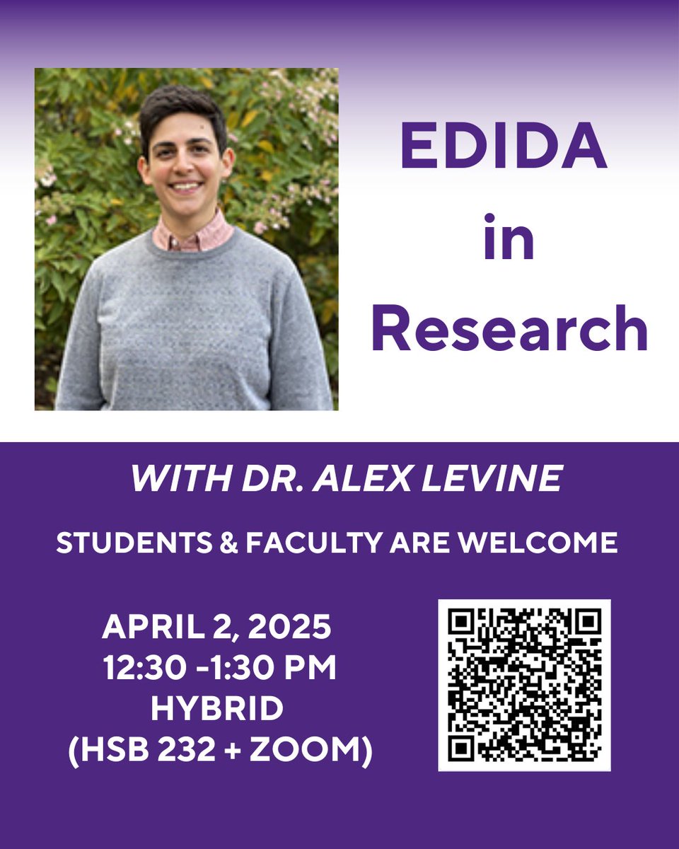 Dr. Levine is joining us for an EDIDA in Research session!  Join us at HSB room 232 or via Zoom on April 2nd at 12:30 - 1:30 pm. For more details and to secure your spot - please check out registration from: uwo.eu.qualtrics.com/jfe/form/SV_3V…