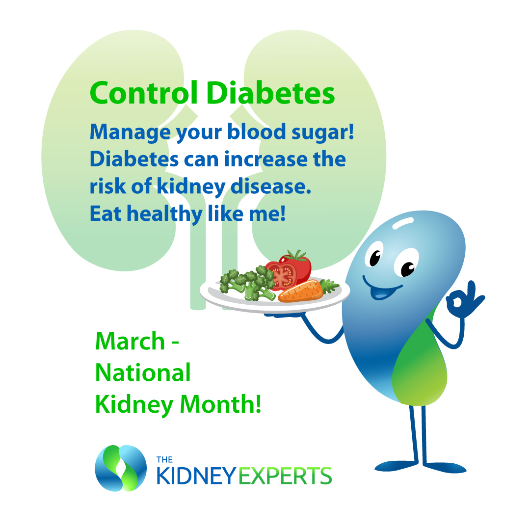 Diabetes increases kidney disease risk! High blood sugar damages kidney filters over time. If you have diabetes, controlling blood sugar is essential for kidney protection. #KidneyMonth #DiabetesAwareness #TKE