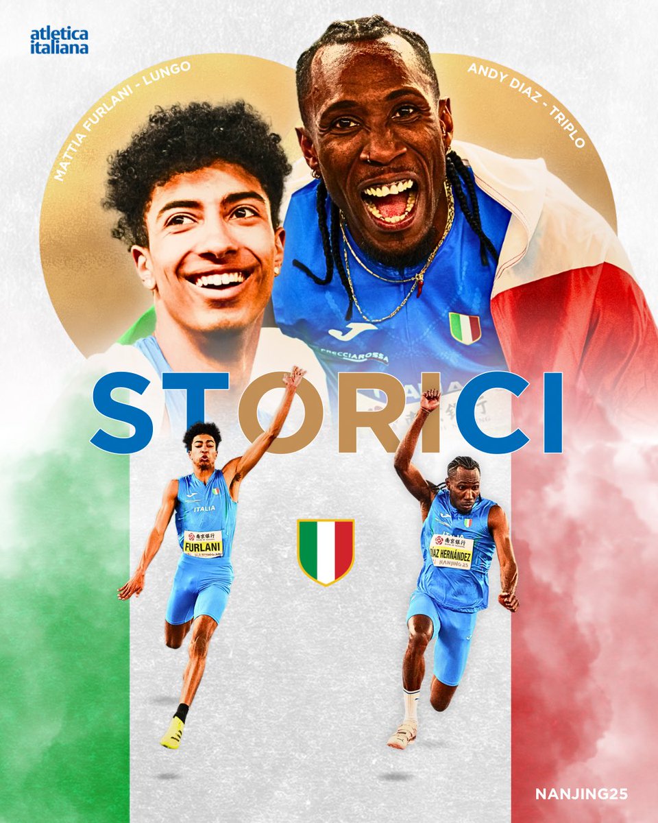 𝐖𝐞’𝐯𝐞 𝐦𝐚𝐝𝐞 𝐡𝐢𝐬𝐭𝐨𝐫𝐲 ✍🏻✨

Per la prima volta nella storia l’Italia vince due medaglie d’oro nella stessa edizione dei Mondiali indoor

🥇Andy Diaz | Triplo
🥇 Mattia Furlani | Lungo

STORICI.

#atleticaitaliana #WorldIndoorChamps #stORIci