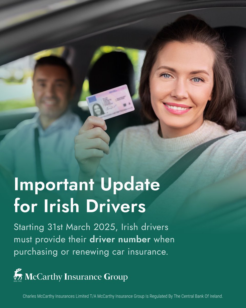 From March 31, drivers must provide their driver number when purchasing or renewing car insurance. 

To ensure your insurance policy remains valid, please provide your driver number to your insurer before your next renewal. This update is essential for drivers in Ireland.

[AD]