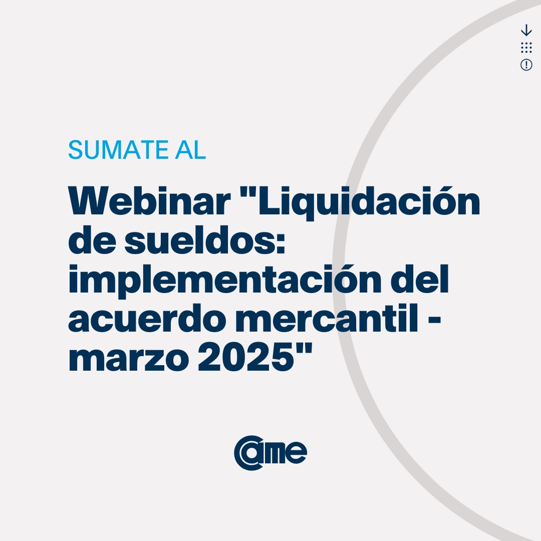 💻 #Webinar I Sumate a la capacitación que organiza <a href="/CAMEEscuela/">Escuela de Negocios CAME</a> con el objetivo de conocer los aspectos principales para la aplicación de las disposiciones previstas en el acuerdo paritario de empleados de Comercio.

📅 Martes 25/3, 17hs. 

🔗 Más info e inscripción acá: