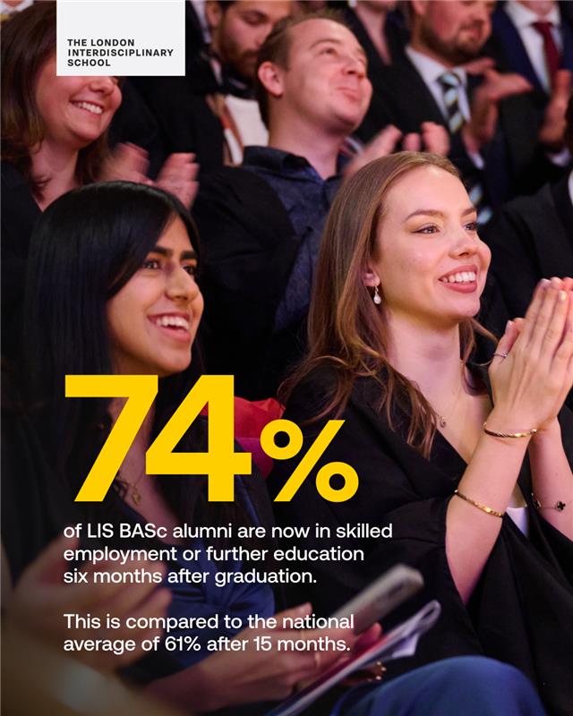 The London Interdisciplinary School (LIS) (@wearelis) on Twitter photo LIS graduates are making an impact, and fast. 🚀
Employers value their ability to think across disciplines, tackle complex problems, and adapt to the modern workforce. That’s why 74% of our BASc alumni are in skilled employment or further education six months after graduating. LIS graduates are making an impact, and fast. 🚀
Employers value their ability to think across disciplines, tackle complex problems, and adapt to the modern workforce. That’s why 74% of our BASc alumni are in skilled employment or further education six months after graduating.