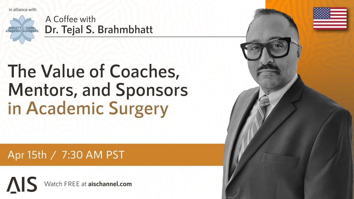 SocAsianAcadSurg (@asianacadsurg) on Twitter photo Join us @AISchannel for Coffee with Dr. Tejal Brahmbhatt <a href="/TejalSB/">Tejal Brahmbhatt</a> from <a href="/DeptSurgeryCS/">Department of Surgery at Cedars-Sinai</a> and President-elect of <a href="/AsianAcadSurg/">SocAsianAcadSurg</a> who will be discussing the value of coaches, mentors, and sponsors in Academic Surgery, April 15, 730am PST. Join us @AISchannel for Coffee with Dr. Tejal Brahmbhatt <a href="/TejalSB/">Tejal Brahmbhatt</a> from <a href="/DeptSurgeryCS/">Department of Surgery at Cedars-Sinai</a> and President-elect of <a href="/AsianAcadSurg/">SocAsianAcadSurg</a> who will be discussing the value of coaches, mentors, and sponsors in Academic Surgery, April 15, 730am PST.