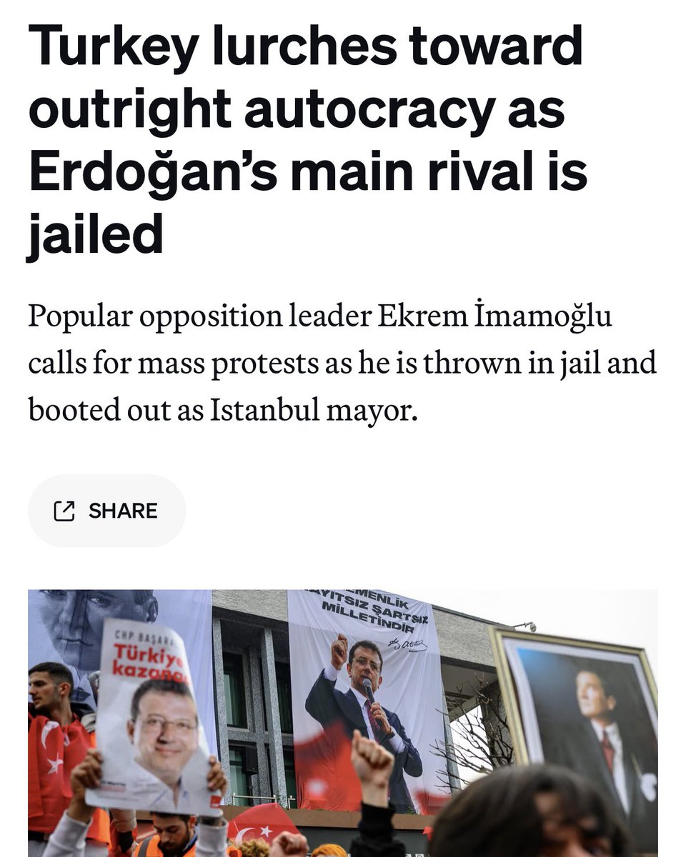 Erdoğan — whom Trump has called “a hell of a leader” — just locked up his main political rival as he continues to push Turkey towards full-blown autocracy.
 
We cannot turn a blind eye as dictatorial rulers subvert democracy around the world. politico.eu/article/turkey…