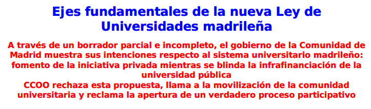 ccooucm's tweet photo. CCOO rechaza el borrador de ley de universidades madrileña y llama a la movilización de la comunidad universitaria 
CONCENTRACIÓN 3 de ABRIL, 17:30, Puerta del Sol

Defendamos la Universidad Pública, NUESTRA UNIVERSIDAD 

https://t.co/vTL82PZurs https://t.co/JDM3BMWqLo