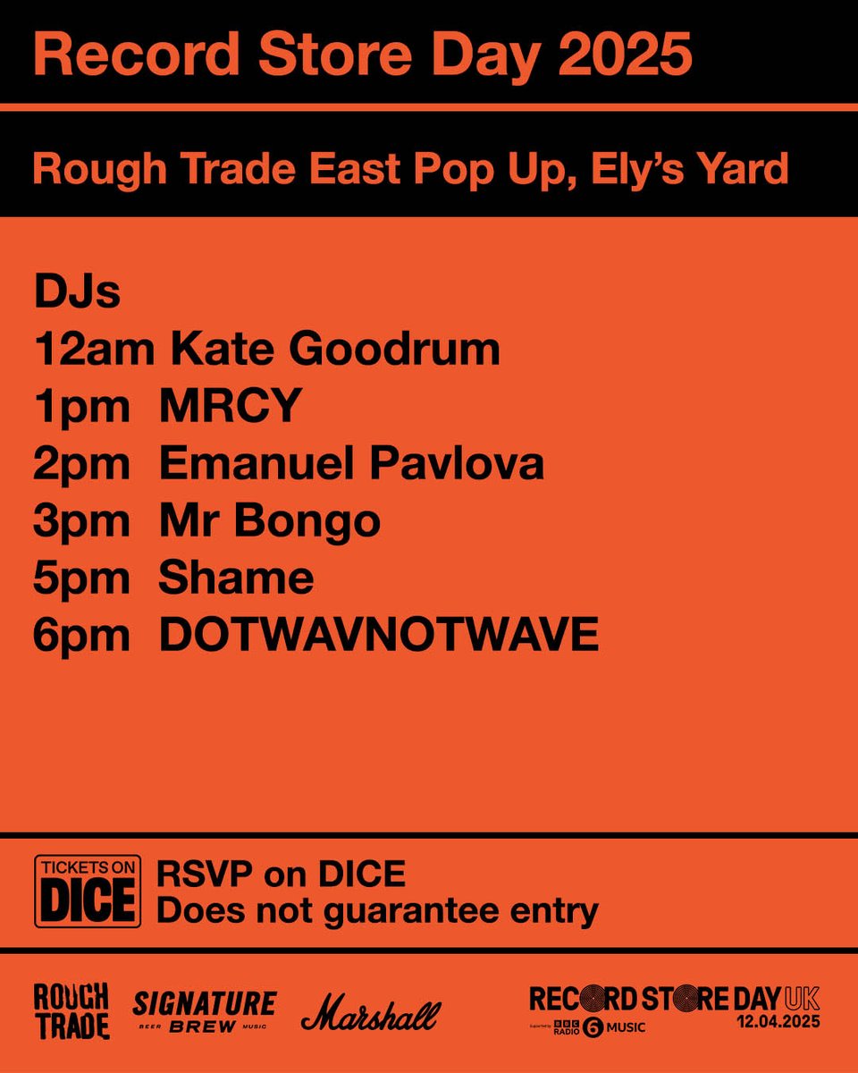 Rough Trade (@roughtrade) on Twitter photo ROUGH TRADE EAST
Join us in East London for a huge bill of live music in the Rough Trade East store and a killer line-up of DJ sets in our special RSD pop-up in Truman's Brewery, Ely's Yard.
Featuring <a href="/shamebanduk/">shame</a>, <a href="/mrcymrcymrcy/">mrcy.mrcy.mrcy</a>, <a href="/therealmrbongo/">MR BONGO</a>, <a href="/nova_says/">heather nova</a>, <a href="/FionaLeeMusic/">Fiona-Lee</a>, ROUGH TRADE EAST
Join us in East London for a huge bill of live music in the Rough Trade East store and a killer line-up of DJ sets in our special RSD pop-up in Truman's Brewery, Ely's Yard.
Featuring <a href="/shamebanduk/">shame</a>, <a href="/mrcymrcymrcy/">mrcy.mrcy.mrcy</a>, <a href="/therealmrbongo/">MR BONGO</a>, <a href="/nova_says/">heather nova</a>, <a href="/FionaLeeMusic/">Fiona-Lee</a>,