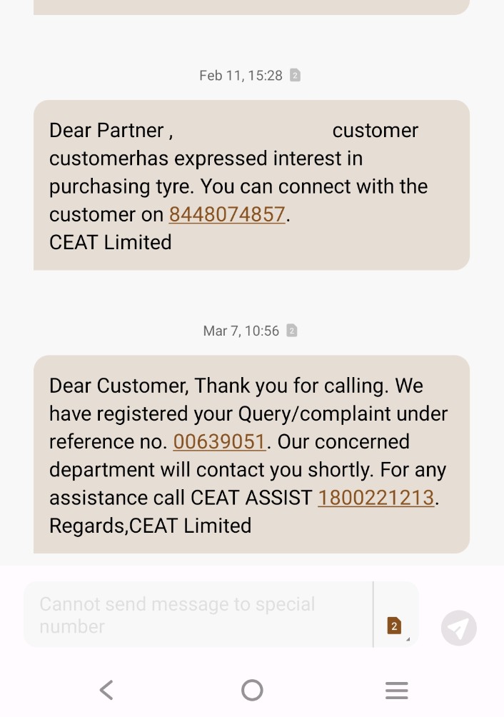 BEYOND_DEATH_00's tweet image. What do I do about CEAT Strategic Timeout? I am fed up with your poor service. One month ago I took permission to replace the tyre. My approval came. It has been a month and I have not received the tyre and my complaint has been closed by customer care.
#poor_service #bad_brand