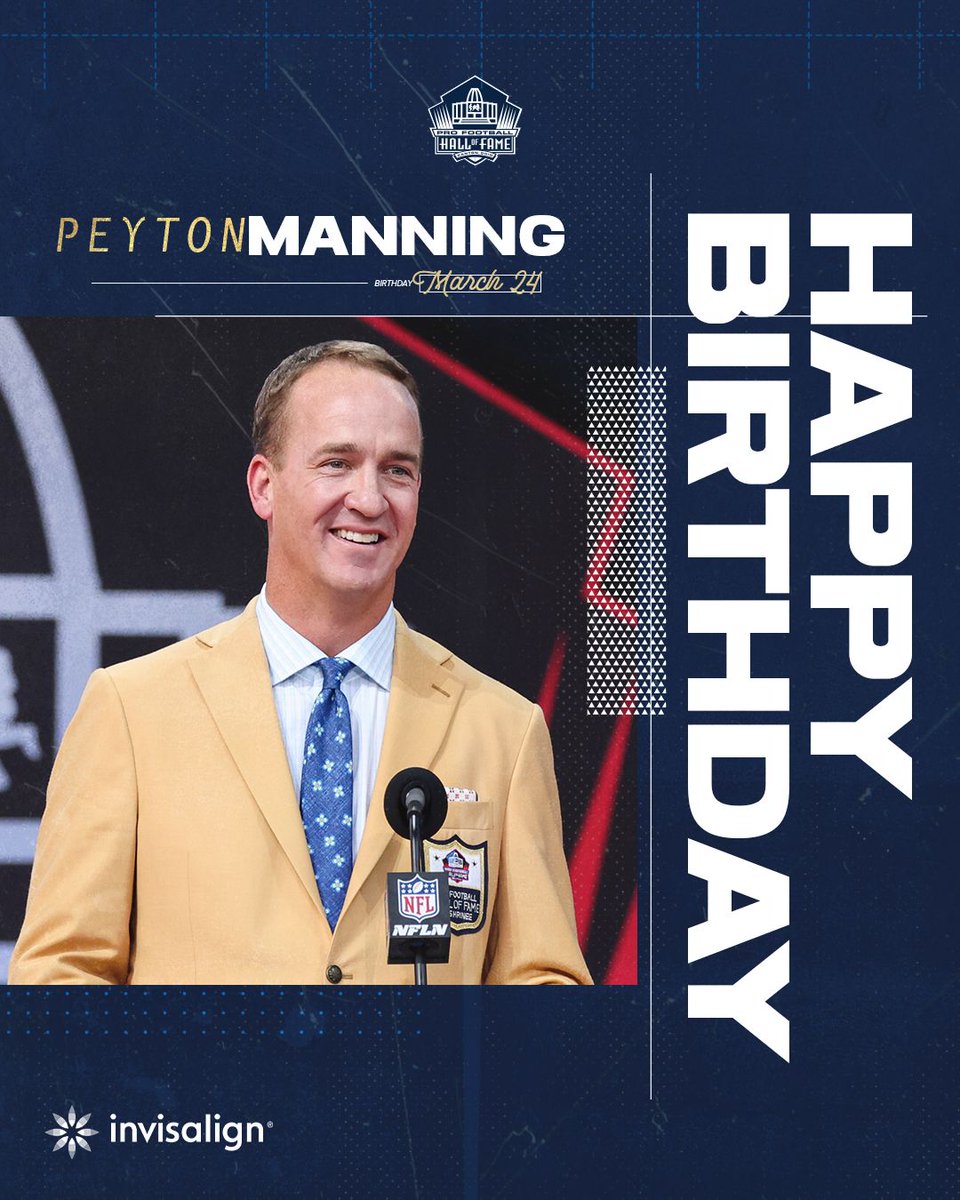 Denver Broncos (@broncos) on Twitter photo Happy birthday to <a href="/ProFootballHOF/">Pro Football Hall of Fame</a> QB Peyton Manning!
RT to help us wish him a good one. 🥳 Happy birthday to <a href="/ProFootballHOF/">Pro Football Hall of Fame</a> QB Peyton Manning!
RT to help us wish him a good one. 🥳