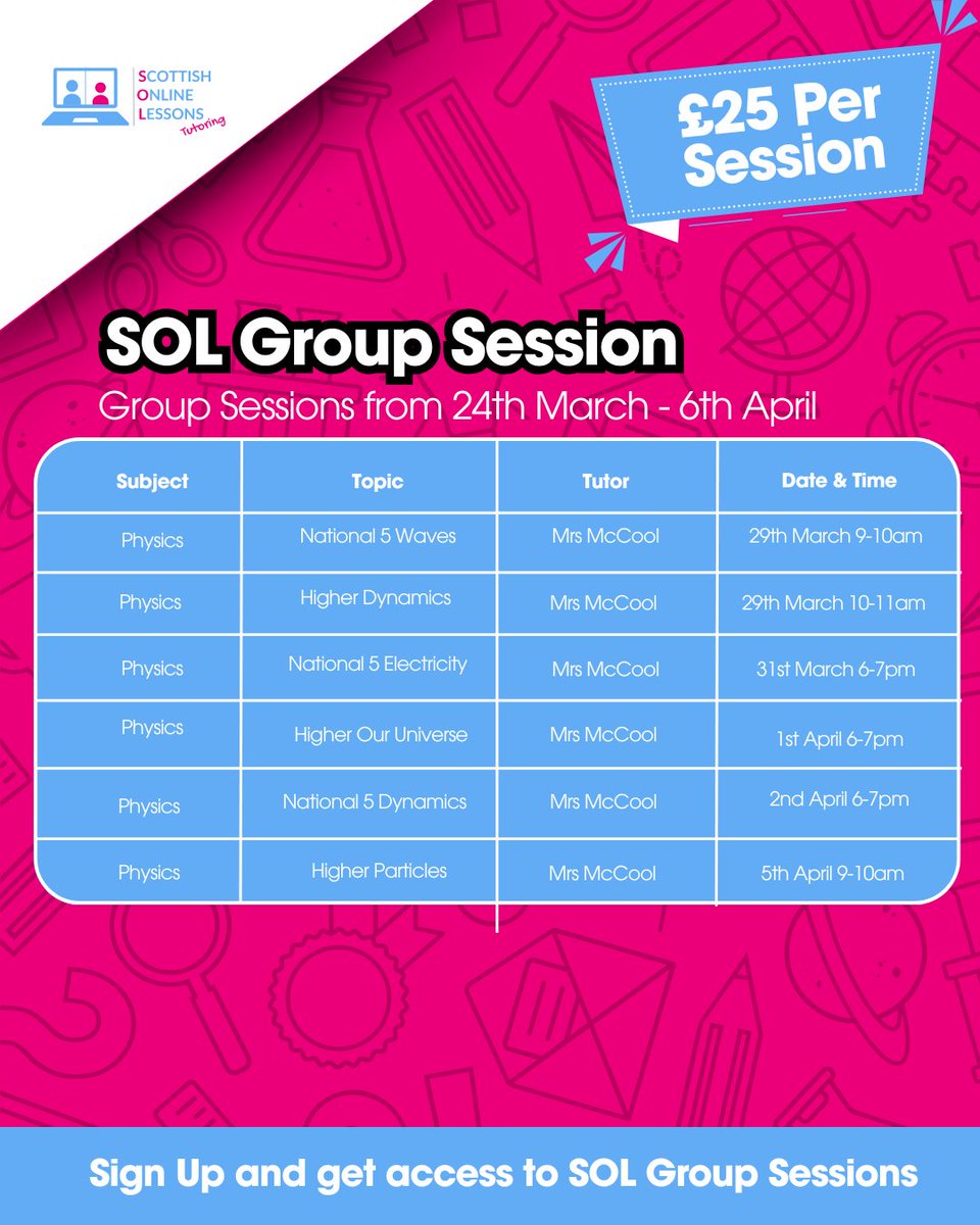 Our Group Sessions are now LIVE!

Come and have a look at what Group Sessions we have on offer!

Did we mention that it only costs £25 per session?

Click the link below or the link in our bio to book a spot in one of our many amazing group sessions!

portal.scottishonlinelessons.com/group-tutorial…