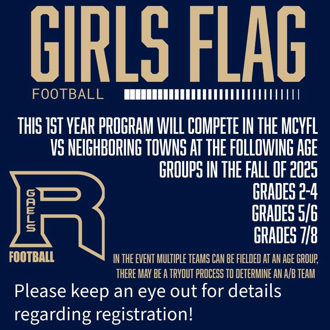 We are pleased to announce that we will be starting Girls Flag Football for the fall 2025 season! Please keep an eye out for more details regarding registration as well as season dates/times!