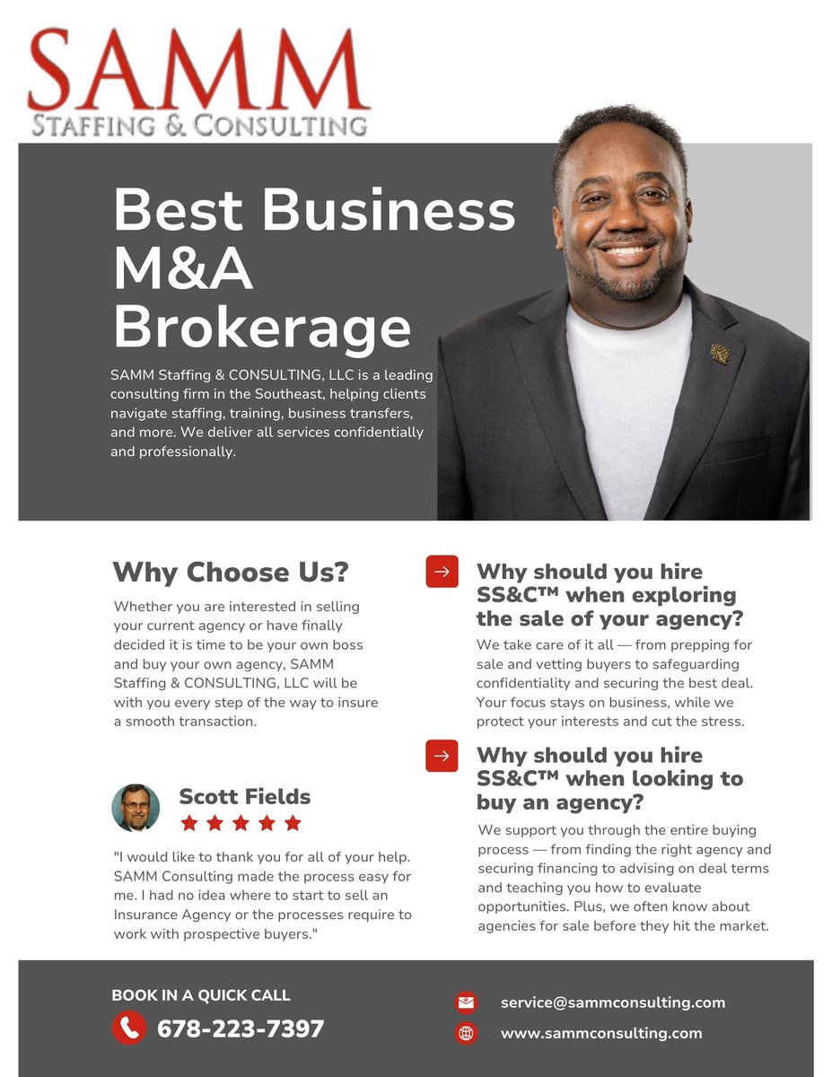 SAMM Consulting is the leading authority on buying and selling insurance agencies. Head to Sammconsulting.com to take the first step towards success.