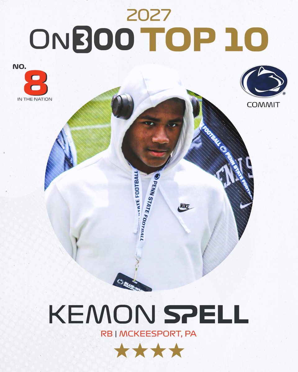 🚨NEW🚨 Penn State RB commit Kemon Spell ranks No. 8 in the updated 2027 On300🦁

on3.com/news/counting-…