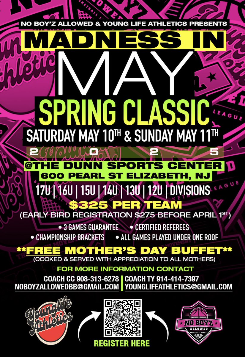 CoachTYwhs's tweet photo. “Madness In May” Spring Classic is back‼️ 
🗓️ May 10-11, 2025
📍 Dunn Sports Complex
🚨 Registration is NOW open 
 🔗 In BiO 

Come join us for Year 2️⃣ ‼️ Register TODAY, 🔗 in BIO ✅

#basketball #competition #warmup #exposure #girlsgotgame https://t.co/ORxVbhrTvL
