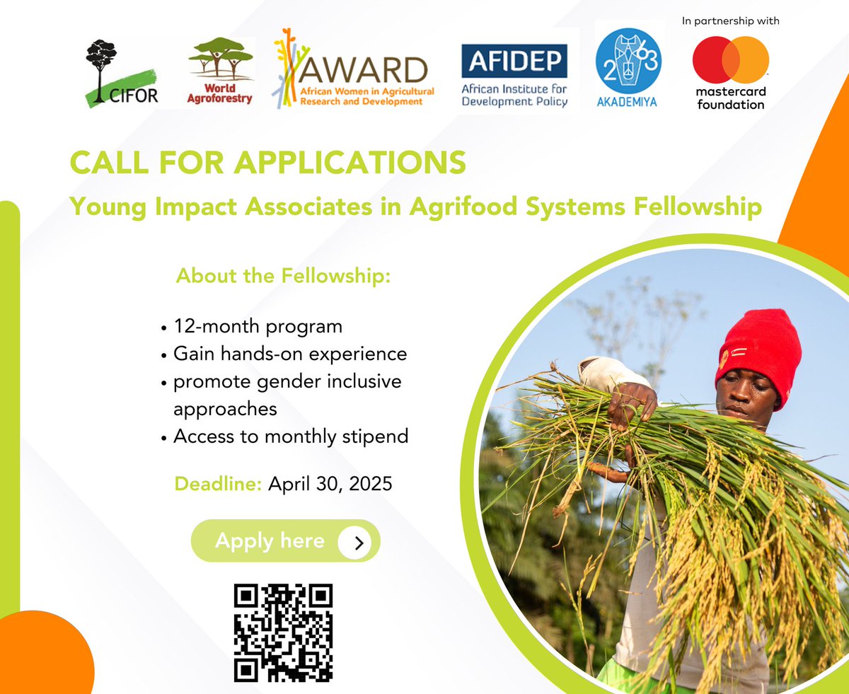 📢 Applications are open

Are you 18-35 &amp; from from Ghana, Kenya, or Uganda?

Join the 2025 Young Impact Associates (YIA) Fellowship and help transform Africa’s agrifood systems through data &amp; impact measurement.

🗓️ Deadline: April 30th
🔗 Apply: bit.ly/41TsP6m