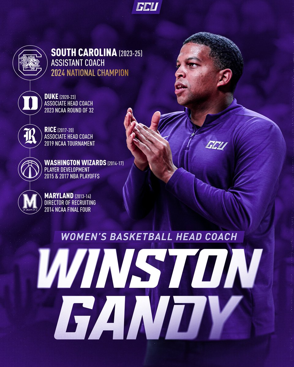GCU Women's Basketball (@gcu_wbb) on Twitter photo Bringing in a national championship resume to GCU. 🏆
Welcome to Phoenix, <a href="/CoachGandy/">Winston Gandy</a>! Bringing in a national championship resume to GCU. 🏆
Welcome to Phoenix, <a href="/CoachGandy/">Winston Gandy</a>!