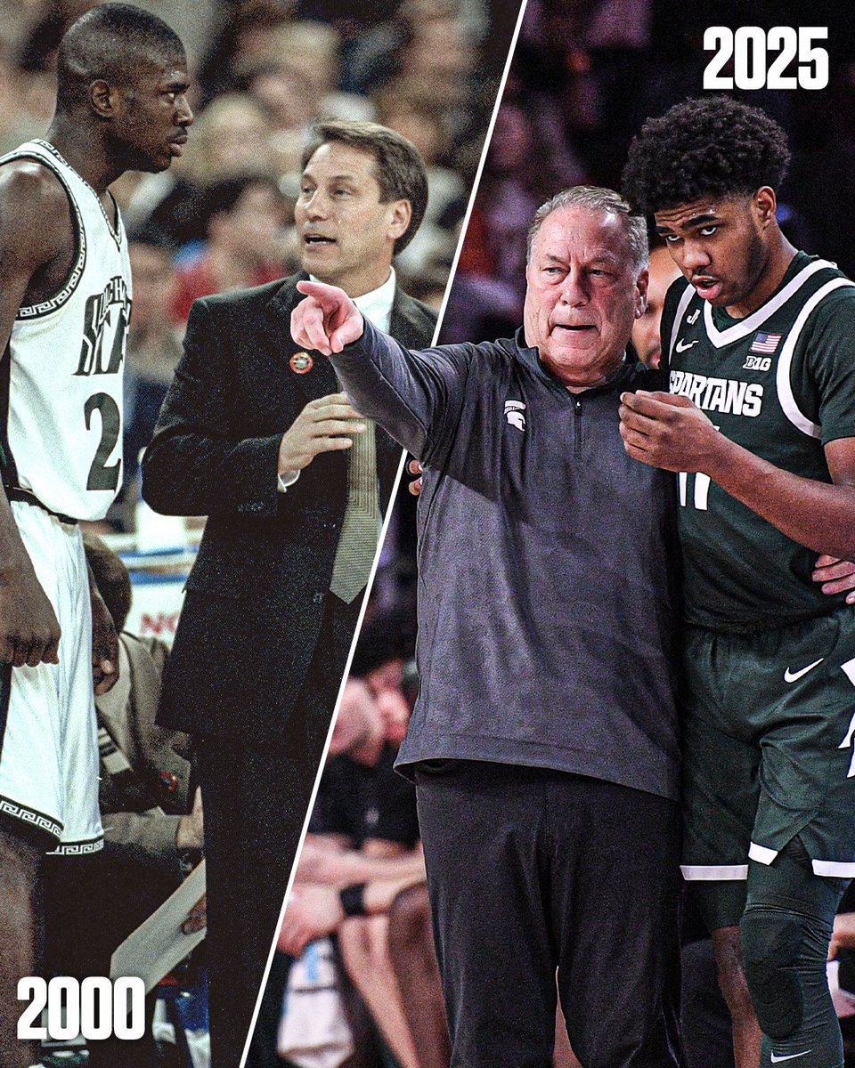 espn's tweet photo. 25 years apart 😳 

Tom Izzo has now coached both Jason Richardson and his son, Jase, at Michigan State. https://t.co/iPMpn7Qlxo
