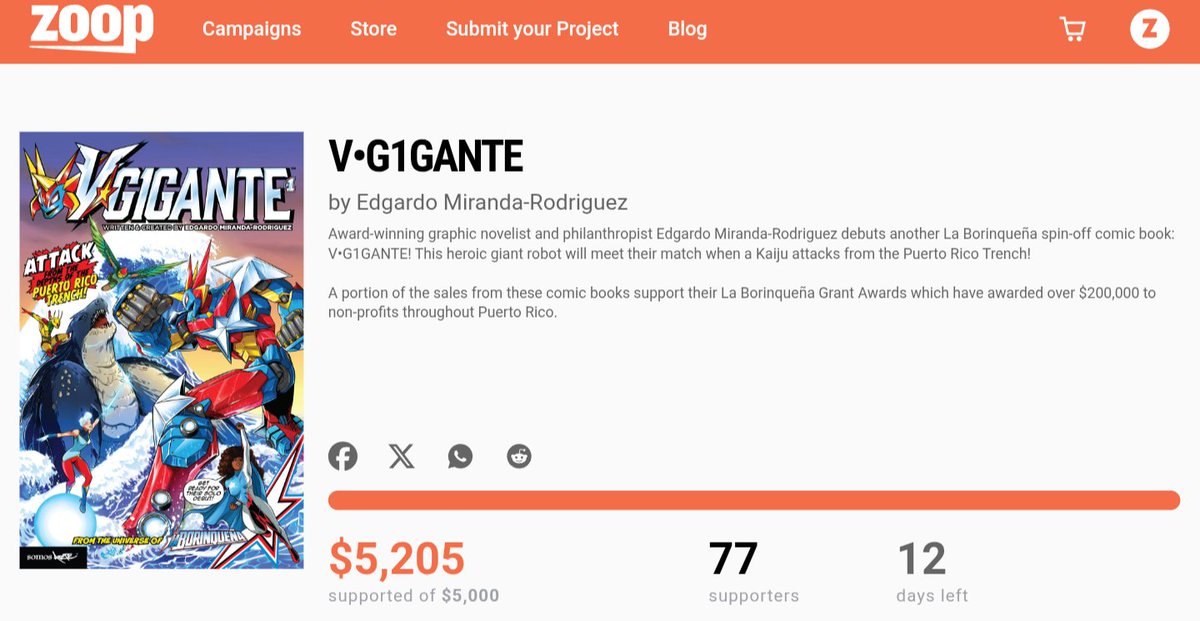 ¡GOOOL! We reached our goal, but we're not done! This is an independently published comic book that supports charity work so we not only have to tell our stories, but support them too! Join our movement: zoop.gg/c/vg1gante