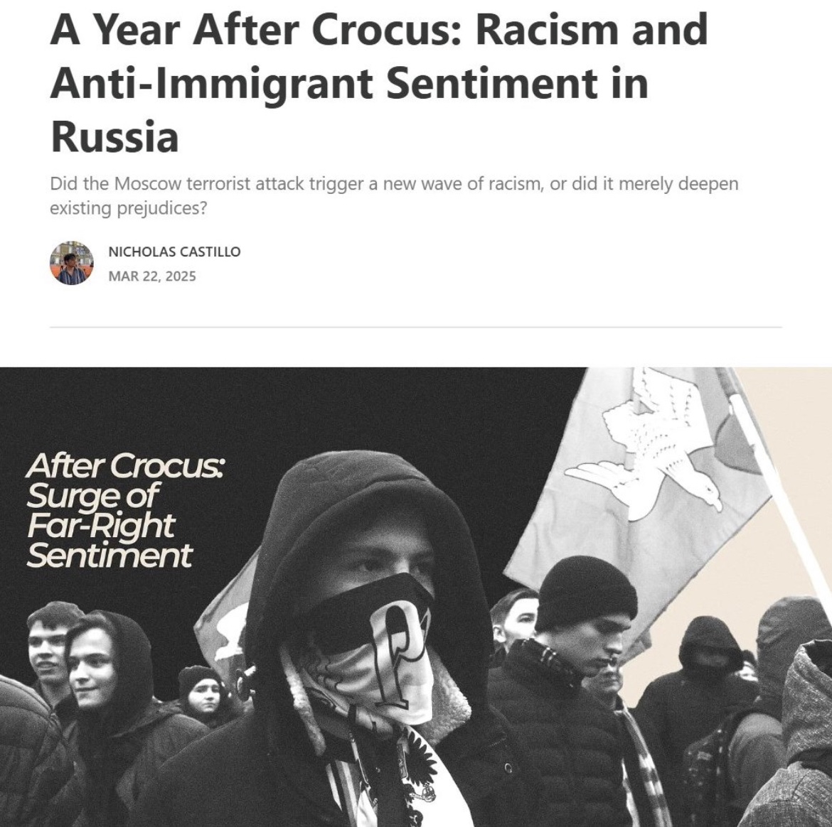 A year on from the Crocus City Hall attack, I examine the issue of anti-Central Asian racism in #Russia for <a href="/doxa_journal/">Журнал DOXA 🏳️‍🌈🏳️‍⚧️</a>’s English edition. 
Thanks to <a href="/aronouzil/">Aron Ouzilevski</a>  for help shaping the piece and to Elena Borisova and @LatypovaLeyla 
 for their comments!  

substack.com/home/post/p-15…