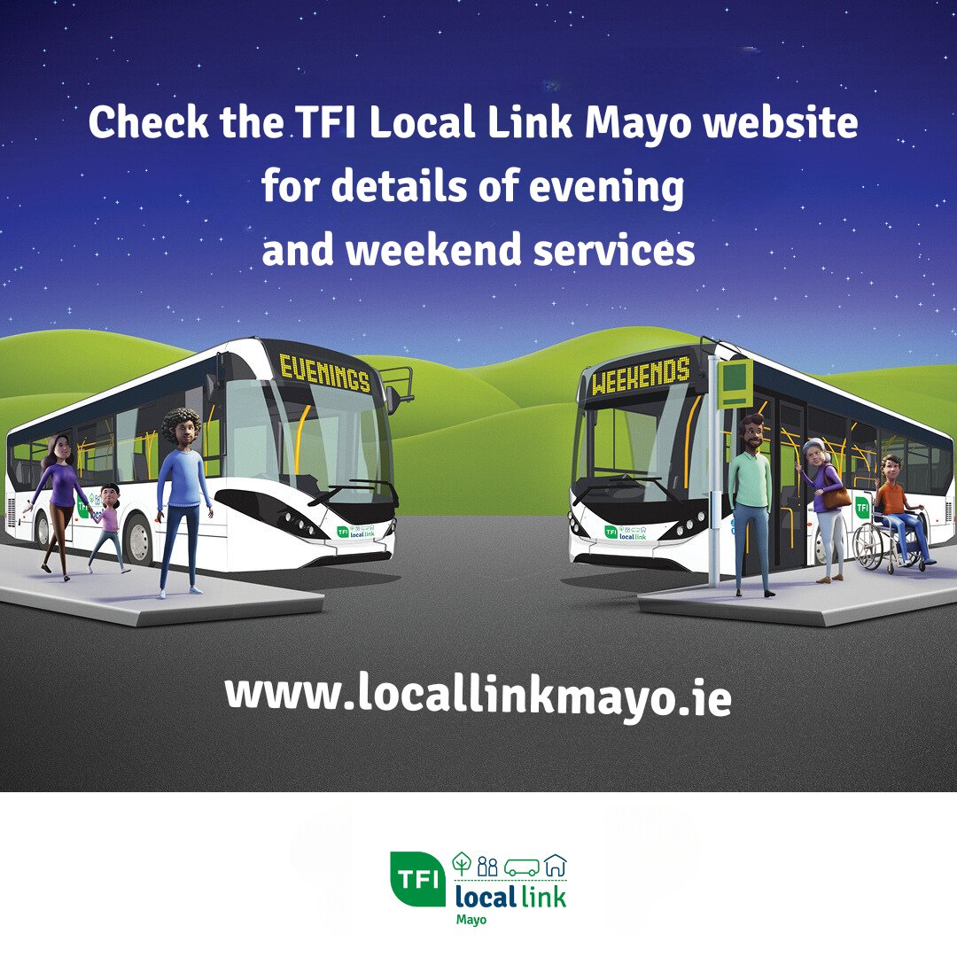 TFI Local Link Mayo (@locallink_mayo) on Twitter photo 🌚 Looking for details on the evening and weekend services that TFI Local Link Mayo runs?
ℹ️ Check out our website for full details of our evening and weekend services. Don’t count on the car. Trust the bus!
💻 locallinkmayo.ie/time-table/
📞 094 9005150
📧 mayo@locallink.ie 🌚 Looking for details on the evening and weekend services that TFI Local Link Mayo runs?
ℹ️ Check out our website for full details of our evening and weekend services. Don’t count on the car. Trust the bus!
💻 locallinkmayo.ie/time-table/
📞 094 9005150
📧 mayo@locallink.ie