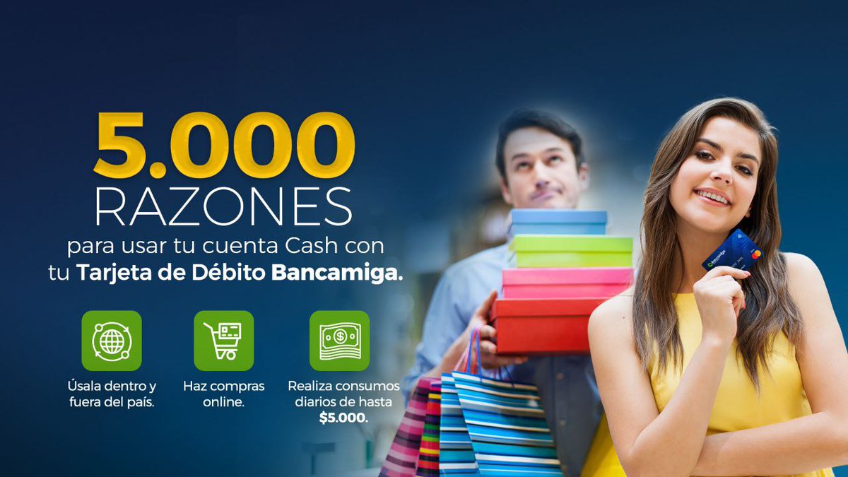 bancamiga's tweet photo. ¡Descubre las 5.000 razones para usar tu cuenta Cash con tu tarjeta de débito Mastercard Bancamiga!
Con el nuevo limite, consume hasta $5.000 diarios en operaciones fuera de Venezuela y dentro del país.
#Bancamiga #limite #CuentaCash #TarjetadeDebitoMastercard #Compras https://t.co/lN4q6IscQJ