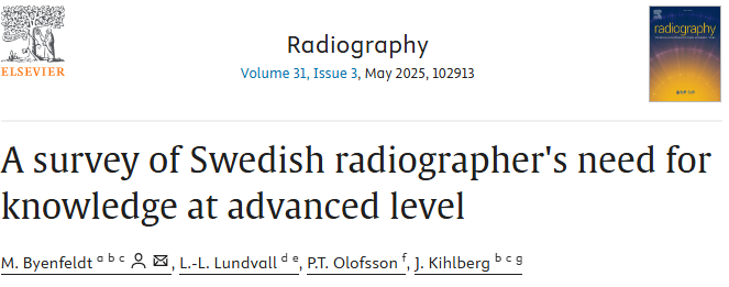 📢Review article available online now!
📰A survey of Swedish radiographer's need for knowledge at advanced level
🖊️M. Byenfeldt, L.-L. Lundvall, P.T. Olofsson, J. Kihlberg
🔗 doi.org/10.1016/j.radi…