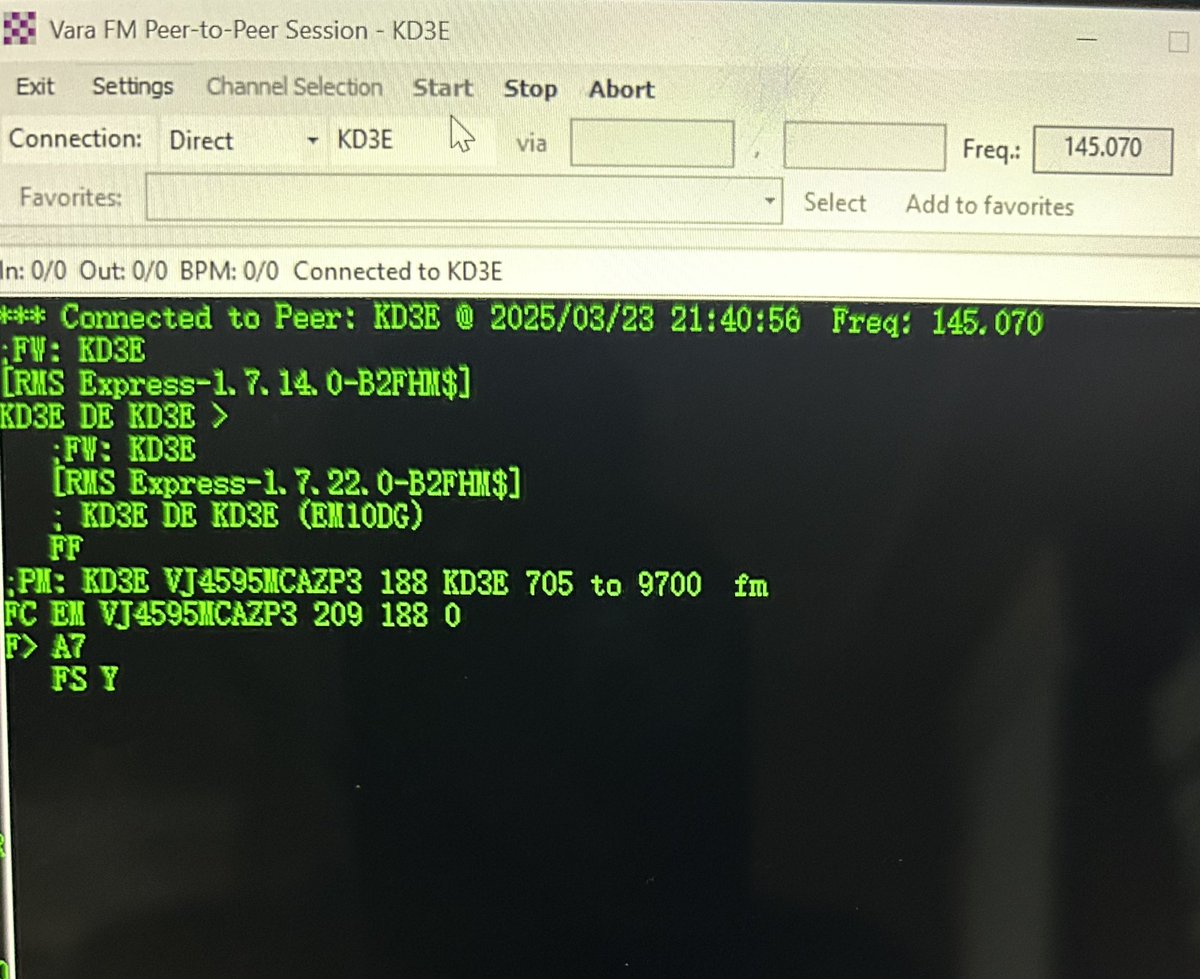 While checking to see if the local  2m ARES Winlink RMS was back up and running (it wasn’t), I sent myself Peer to Peer Winlink messages back and forth from across the house on my 705 and 9700. So yes, you can send yourself P2P Winlink email messages. 🤣