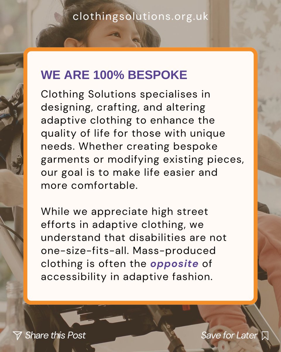 clothingsdp's tweet photo. Why is Clothing Solutions different?

🔹 100% bespoke adaptive clothing
🔹 Prioritising mobility, comfort &amp; sensory needs
🔹 No one-size-fits-all solutions here!
We’re filling the gap in accessible fashion💜 ✂️
🔗 https://t.co/2wZMBBZz5Y

#AdaptiveFashion #AccessibilityMatters https://t.co/Bjf7H1QjTj