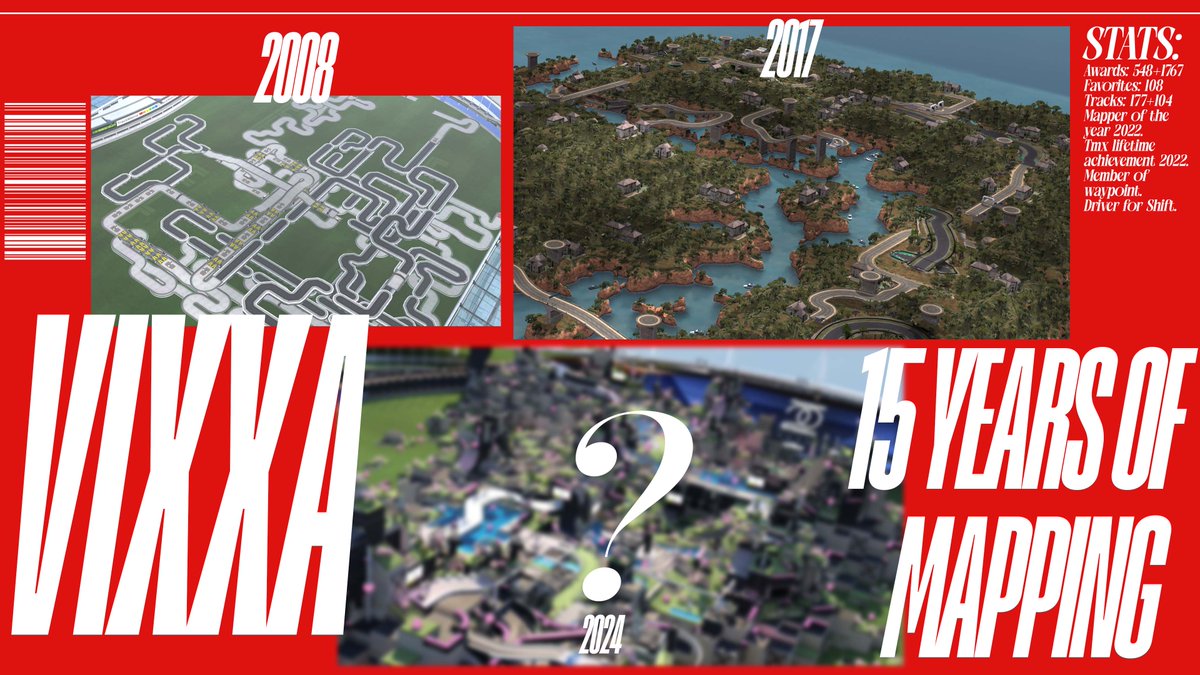 Since I soon will decrease my time in TM, I wanted to make a video of all the tracks I have made through the years. As that would become a very long video, I reckoned it would be cool to make a video with 5 seconds on each map.

youtube.com/watch?v=NdzRR9…
Thumbnail by <a href="/Omkes_eurus/">Omkes</a>