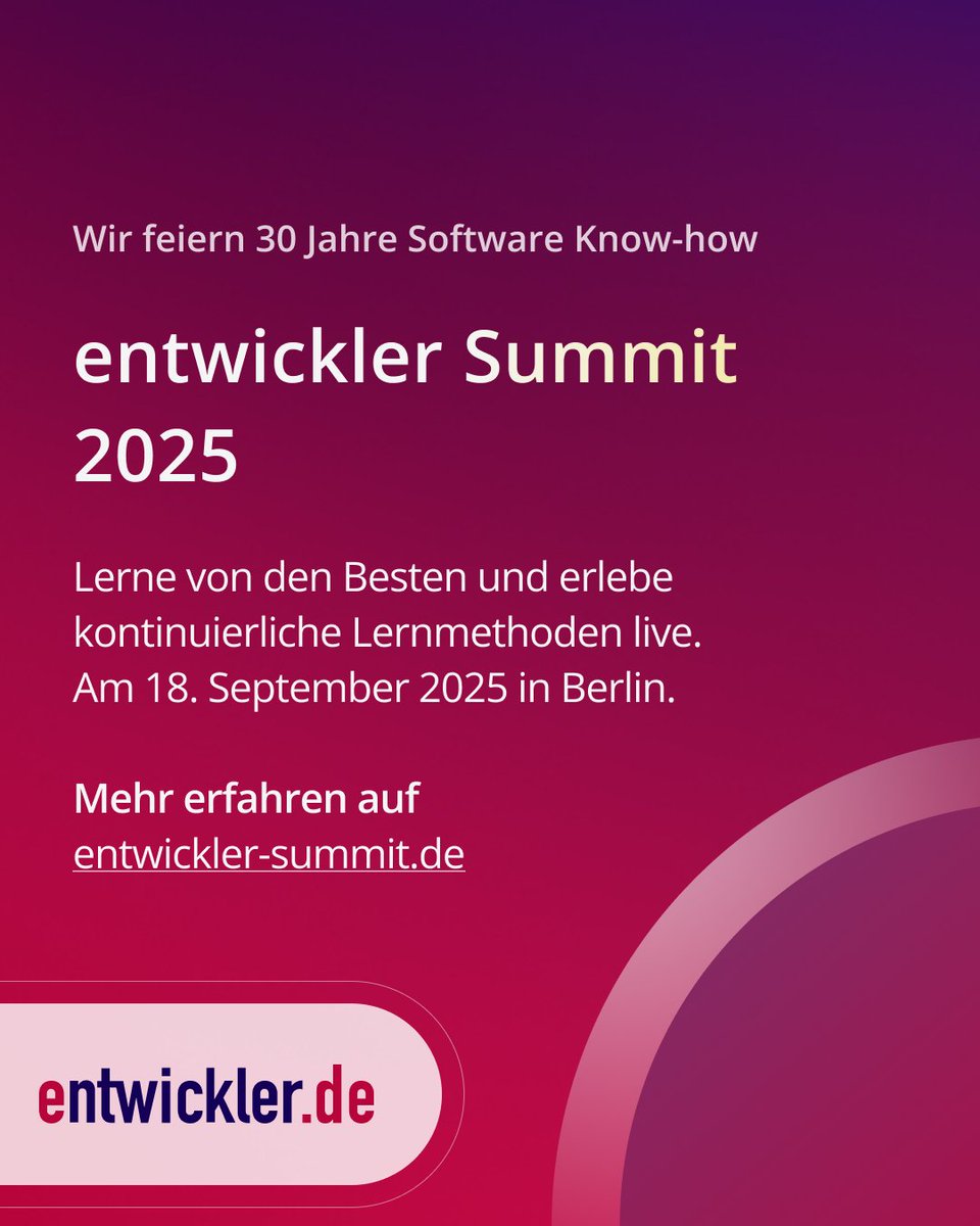 Erfolgsfaktor - kontinuierliches Lernen
Yasmine Limberger beschreibt kontinuierliches Lernen als den Schlüssel zu Innovation und beruflichem Erfolg. Erfahre Lernen in deinen Arbeitsalltag zu integrieren!
Mehr dazu beim Entwickler Summit 2025 am 18.09. #ContinuousLearning